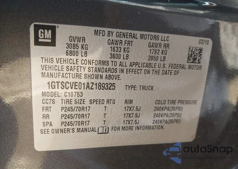 2010 GMC Sierra 1500 Sle z USA, uszkodzony, nr VIN 1GTSCVE01AZ189325